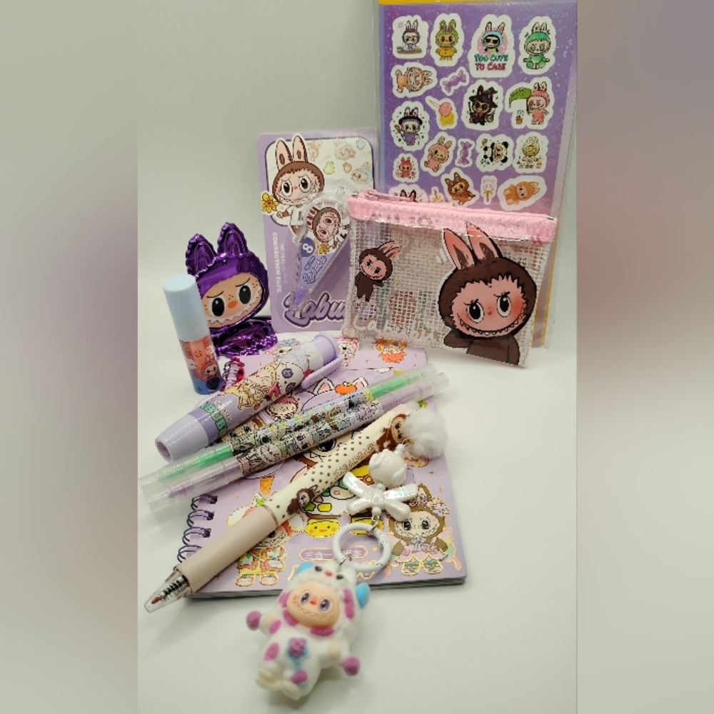 Labubu Purple Accessories Set Cute Stationery & Pouch